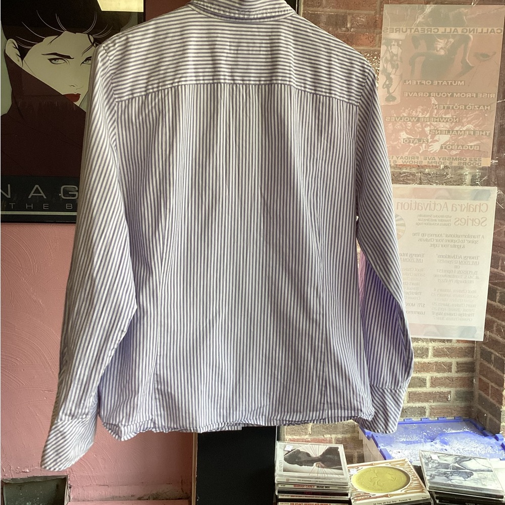 Talbots Women's Purple and White Striped Button-Down Shirt - Picture 5 of 5